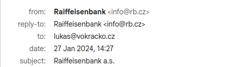 Header of the first email from Raiffeisenbank